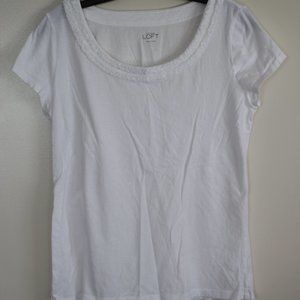 Ann Taylor Loft ,  White Cotton Tee Shirt, Size L
